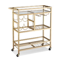 Artiss Bar Cart Drinks Trolley Serving Wine Rack Glass Holder 3 Hooks 72cm Gold
