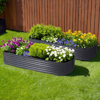 2x Raised Green Fingers Garden Bed 240X80X42cm Oval Planter Box Container Galvanised