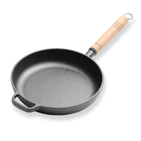 Round Cast Iron Frying Pan Skillet Steak Sizzle Platter with Helper Handle