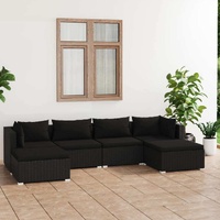 Garden Lounge Set with Cushions Poly Rattan Black