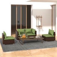 Garden Lounge Set with Cushions Poly Rattan Brown