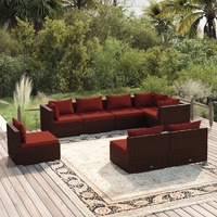 Garden Lounge Set with Cushions Poly Rattan Brown