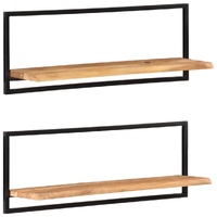 Wall Shelves 2 pcs Solid Wood Acacia and Steel