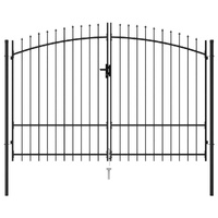Fence Gate Double Door with Spike Top Steel Black