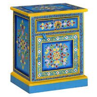 Waltham Bedside Cabinet Solid Mango Wood Turquoise Hand Painted