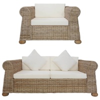 Sofa Set with Cushions Natural Rattan