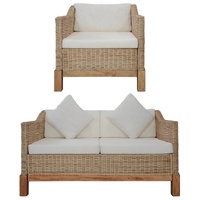 Sofa Set with Cushions Natural Rattan