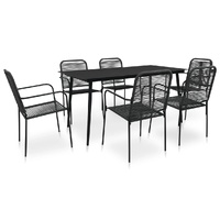 Garden Dining Set Cotton Rope and Steel Black