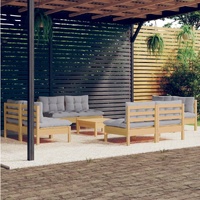 9 Piece Garden Lounge Set with Cushions Pinewood