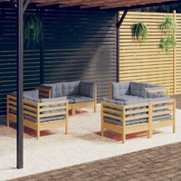 8 Piece Garden Lounge Set with Cushions Pinewood