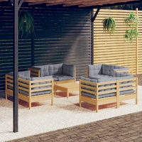 9 Piece Garden Lounge Set with Cushions Pinewood