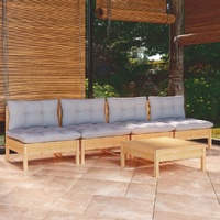5 Piece Garden Lounge Set with Cushions Pinewood