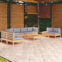 9 Piece Garden Lounge Set with Cushions Solid Pinewood