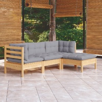 4 Piece Garden Lounge Set with Cushions Pinewood