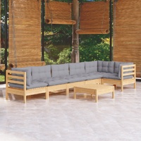 7 Piece Garden Lounge Set with Cushions Pinewood