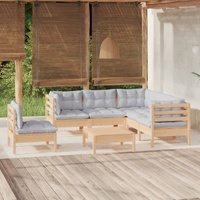 6 Piece Garden Lounge Set with Cushions Pinewood