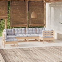 6 Piece Garden Lounge Set with Cushions Pinewood