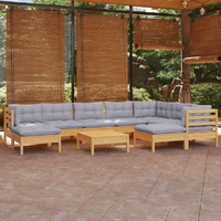 10 Piece Garden Lounge Set with Cushions Solid Pinewood