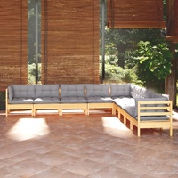 9 Piece Garden Lounge Set with Cushions Solid Pinewood