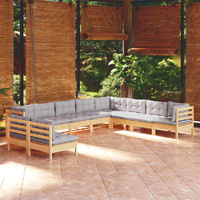 10 Piece Garden Lounge Set with Cushions Solid Pinewood