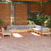 11 Piece Garden Lounge Set with Cushions Solid Pinewood