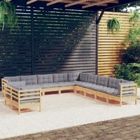 11 Piece Garden Lounge Set with Cushions Solid Pinewood