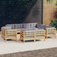 11 Piece Garden Lounge Set with Cushions Solid Pinewood