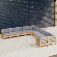 10 Piece Garden Lounge Set with Cushions Pinewood