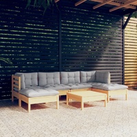 7 Piece Garden Lounge Set with Cushions Pinewood