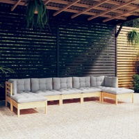 7 Piece Garden Lounge Set with Cushions Pinewood