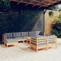 10 Piece Garden Lounge Set with Cushions Solid Pinewood
