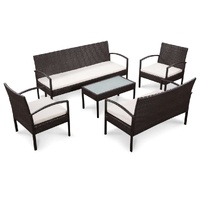 5 Piece Garden Lounge Set with Cushions Poly Rattan