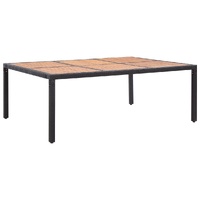 Garden Table Black Poly Rattan and Acacia Wood
