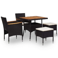 5 Piece Outdoor Dining Set Poly Rattan and Acacia Wood