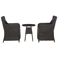 3 Piece Garden Bistro Set with Cushions Poly Rattan Black