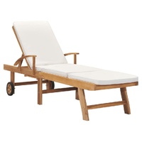 Sun Lounger with Cushion Solid Teak Wood