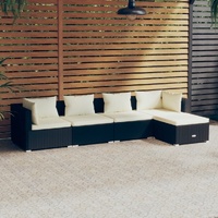 Garden Lounge Set with Cushions Poly Rattan Black