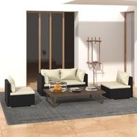 Garden Lounge Set with Cushions Poly Rattan Black