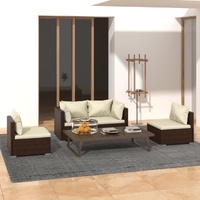 Garden Lounge Set with Cushions Poly Rattan Brown