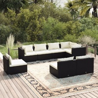Garden Lounge Set with Cushions Poly Rattan Black