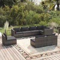 Garden Lounge Set with Cushions Poly Rattan Grey