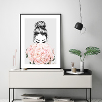 Roses Girl Black Frame Canvas Wall Art