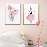 Dancing Ballerina in Paris 2 Sets Gold Frame Canvas Wall Art