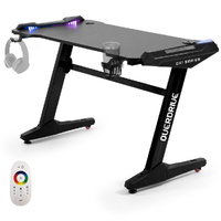 Gaming Desk, 120x60cm, Carbon Fiber Styling, LED Lights, Headset Hanger, Cup Holder, Cable Management