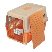 Large Dog Cat Crate Pet Carrier Rabbit Airline Cage With Tray, Bowl & Wheel