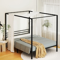 Bed Frame Metal Four-poster Platform Base Black POCHY