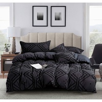 Tufted Textured Jacquard Black Duvet Doona Quilt Cover Set