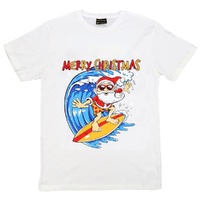 New Funny Adult Xmas Christmas T Shirt Tee Mens Womens 100% Cotton Jolly Ugly, Santa Surf (White)