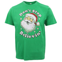 New Funny Adult Xmas Christmas T Shirt Tee Mens Womens 100% Cotton Jolly Ugly, Don't Stop Believin' (Green)