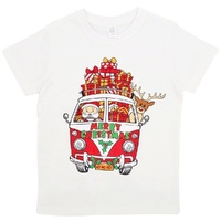 New Funny Adult Xmas Christmas T Shirt Tee Mens Womens 100% Cotton Jolly Ugly, Santa Drive Kombi (White)
